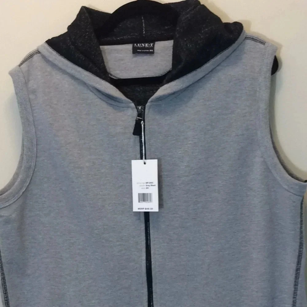LUXE-T Gray & Black Hoodie Zippered Vest Size 2X - Picture 2 of 10